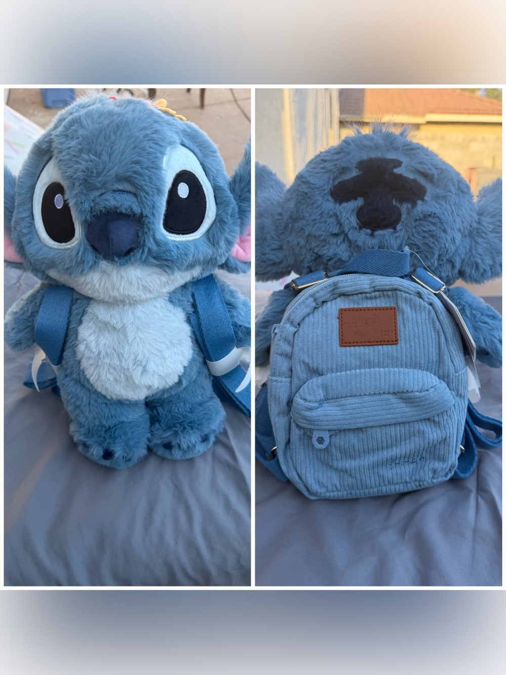 Blue Plush Stitch Character Backpack for Kids - Cute Soft Toy Bag